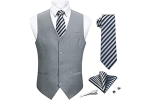 Enlision Kamizelki garniturowe dla mężczyzn, formalny garnitur, kamizelka, krawat, poszetka, zestaw, jednokolorowa kamizelka na wesele, XS-4XL