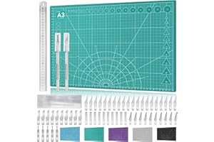 Miuzei Tapis de Découpe Autocicatrisant A3 avec 55 Couteaux de Bricolage et Règle en Acier Couteau à Main Tapis de Bricolage Auto-Réparant Vert