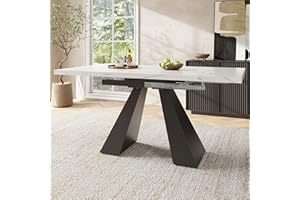 Moimhear Tavolo da pranzo telescopico e allungabile, salvaspazio per cucina, piano di lavoro (159 x 74 x 77 cm, tavolo bianco con gambe a colonna)