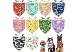 JpGdn 10PCS Dinosaur Dog Bandanas Pack for Large Breed Dog XL XXL Pink Purple Yellow Blue Selvedge Sewing Stitching Edge Kerchief Triangle Bibs Scarves for Boys and Girls Grooming Costume