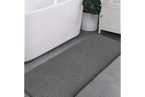 VANZAVANZU Tapis de Bain Extra Long Antidérapant Tapis Salle de Bain Épaissi Tapis Sortie de Douche Absorbant Tapis de Sol Ultra Doux en Microfibre, Séchage Rapide, Lavable en Machine - 50 x 122cm (Gris Foncé)