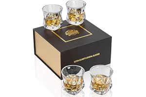 KANARS Vasos de Whisky, Juego de 4 Copas de Whiskey Cristal para Bourbon, Scotch, Martini, Coñac, Cóctel, 210 ml, 4 Piezas, Caja de Regalo de Lujo