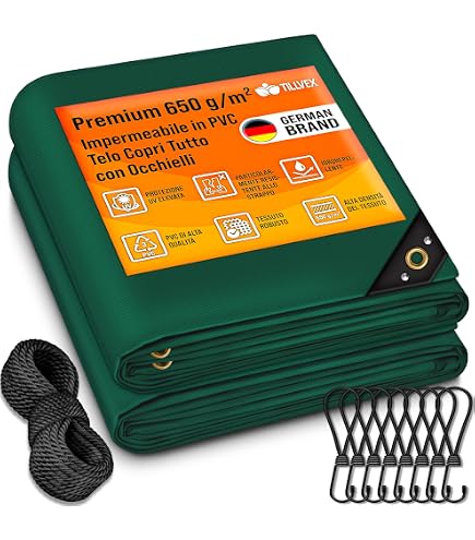 Telone Occhiellato Impermeabile Tendaggimania - PVC 650 Gr/m², 3x3 Metri, Per Coperture Esterne Barche Camion Legna