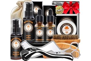 XIKEZAN Bartpflege Set mit Bart Conditioner,Bartshampoo,Bartöl,Bart Balsam Bartbürste, Bartschablonen, Bartkamm,Bartpflegeset Bartwuchsmittel Männer Geschenke für Männer Papa (Sweet Orange)