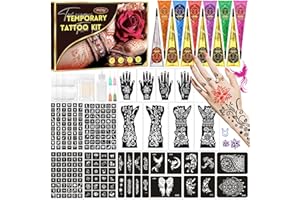 INKFORGE 217 PCS Temporary Tattoo Stencil Kit with 12 Tattoo Cones in 9 Colors,16 Sheet Designed Tattoos Pattern Templates for Kids Adults, Body Art DIY Skin Painting Gifts Set for Party Festival