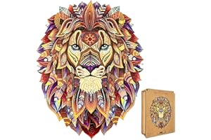 Lubiwood Mighty Lion Deluxe Unique Shaped Animal Wood Puzzle (29x21 cm) - EU Design, Encourages Enhanced Focus, Cognitive Skills & Mindfulness, Comes with Wood Gift Box - Ideal for Adults