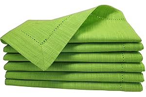 Slub Cotton Dinner Napkins Lime Green Color,18x18 Inch with Mitered Corner Finish & Hemstitched Detailing Offered by Linen Clubs. (Set of 6 Pieces)