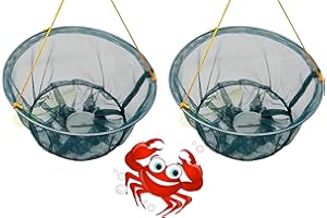 GLOW WHOLESALE Glow Juego de 4 redes de cangrejo con soporte de cebo con resorte – Trampa de red de 30 cm de alta calidad con 11 m de cuerda y clip de cebo de plástico para cangrejo, pescado y langosta – seguro