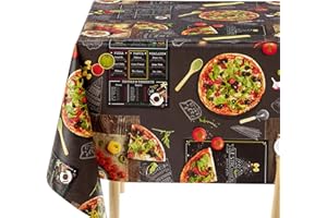 KP HOME Wodoodporny obrus z PCW, prostokątny obrus ceratowy 299 x 140 cm, 300 x 140 cm, dla miłośników pizzy, do restauracji, plastikowe ubrania stołowe, zmywalny, winylowy, zmywalny, w kolorze