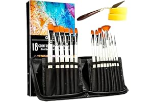 Crafts 4 All Acrylic Paint Brushes - Pack of 18 Professional, Wide and Fine Tip, Nylon Hair Artist Paintbrushes - Paintbrush Bulk Set for Watercolor, Canvas, Craft, Detail & Oil Painting
