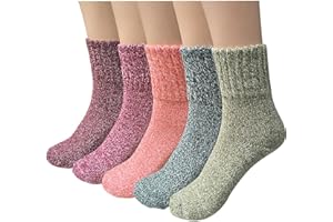 Chalier Finery 5 par damskich skarpet wełnianych, termiczne ciepłe dzianinowe damskie skarpety na zimę, nordyckie ciepłe grube skarpetki, prezent dla kobiet, zielony / ciemnozielony / różowy /