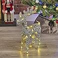 URBNLIVING Light Up LED Reindeer Stags, 45cm Illuminated Christmas Decoration Ornament Figurines, Battery Powered 3xAA Christmas Display Decor (Silver with Glitter)