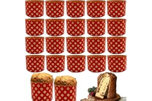 DHER 20 pcs Molde de papel para panettone Formas culinarias para pastel Panettone resistente a altas temperaturas Taza de papel para pan de Navidad (Rojo, 135 * 95 mm)
