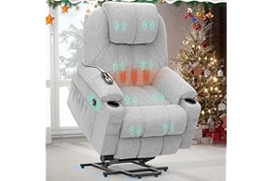 ‎YONISEE YONISEE Fernsehsessel Elektrisch Verstellbar, Aufstehhilfe Massagesessel mit Massage Wärmefunktion Seniorensessel, Relaxliege mit Fußteil, 2 Seitentaschen und Getränkehalter,USB-Anschlüsse, Grau