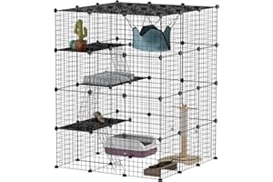 PawHut Gabbia per Gatti Modulabile a 4 Livelli con Rampe, 3 Piattaforme di Salto e 5 Porte, Casetta per Gatti con Tappetini Antiscivolo e Amaca in Acciaio e PP, per 1-3 Gatto, 105x105x140 cm, Nero