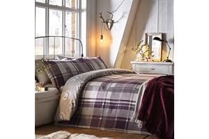 Dreams & Drapes Colville Check-100 Percent Brushed Duvet Cover Set, 100 Percent Cotton, Plum, King Bed