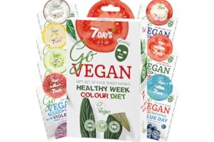 7Days Set Regalo Vegano para el Cuidado Facial con Mascarillas - Set de Mascarillas Orgánicas de Sábana Hidratantes - Set de Belleza de Mascarillas Naturales para el Rostro para Mujeres, 7 pc