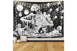 Yrendenge Schädel Wandteppich Augen Wandtuch Menschlicher Skelett Wandbehang, Schwarz Weiß Wandteppiche Aesthetic, Hippie Gotischer Tapisserie für Schlafzimmer, Home Dekor Wandtücher 210x150cm