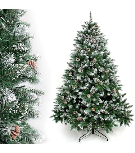 Sapin De Noël Artificiel Avec Neige Et Pommes De Pin - 210 Cm - Pliage Rapide - 7