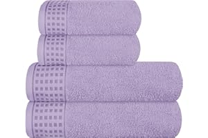 GLAMBURG Ultra Soft 4er-Pack Handtuch-Set, Baumwolle, enthält 2 übergroße Badetücher 70 x 140 cm, 2 Handtücher 50 x 90 cm, für den täglichen Gebrauch, kompakt und leicht — Dunkelviolett