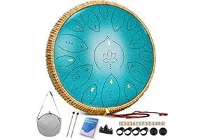 LIDGUNI Zungentrommel 13 Zoll 15 Töne, Hand Pan Drums für Erwachsene 440hz, C-Dur Handpan Musikinstrument mit Liederbuch, Schlägeln und Tragetasche, Malachit-Grün