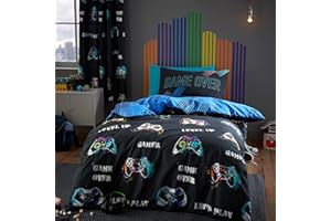 Catherine Lansfield Pościel gra nad pojedynczą poszewką na kołdrę zestaw z poszewkami na poduszki czarny