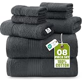 Utopia Towels - 8 Piece Full Bath Towel Set (Grey) | 100% Ring Spun Cotton - Soft, durable and comfortable towel set for ever