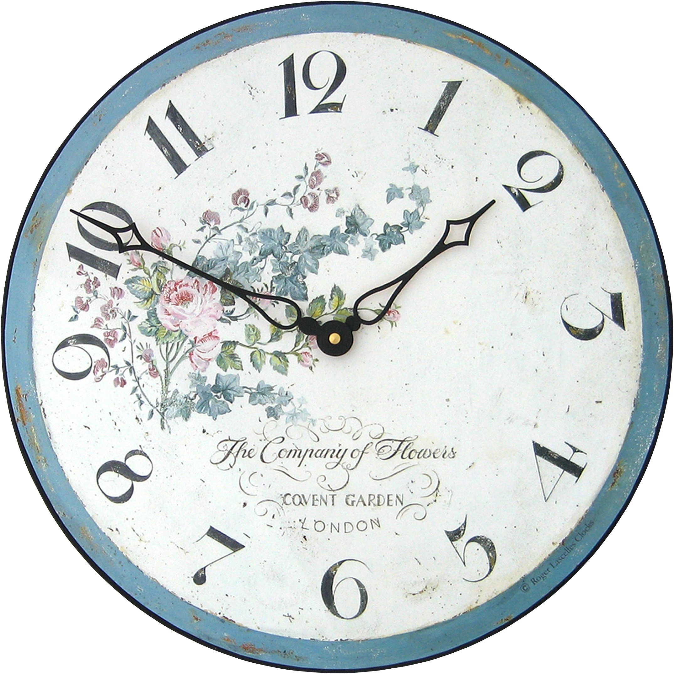 Roger-Lascelles-Wanduhr-Blumen-Vintage-Look