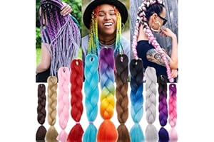 MY-LADY Rainbow Color Jumbo Braiding Hair Extensions 3 Tone Colorful Synthetic Braid Hair Extension 1pc 24 inches Purple to Peach Pink to Light Pink