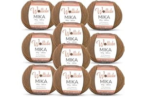 ‎WOLLIDU Wollidu Mika 51% Polyacryl 49% Baumwolle zum Häkeln und Stricken 10x 50g/165m Oeko-Tex Strickgarn Häkelgarn - Hellbraun