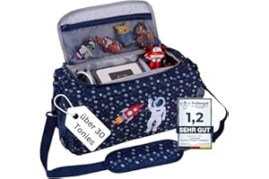 bunnyboo Toniebox Tasche für 30 Hörfiguren - Ideale Tonie Aufbewahrung - Tonie Tasche XXL - Ausreichend Platz für Toniebox, Hörfiguren, Ladekabel und Kopfhörer - Inkl. Schultergürtel… (Astronaut)