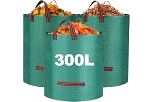 LEUOSO Reusable 300L Garden Waste Bags 3-Pack - Heavy Duty Waterproof Sacks with Handles for Plants, Grass and Leaves