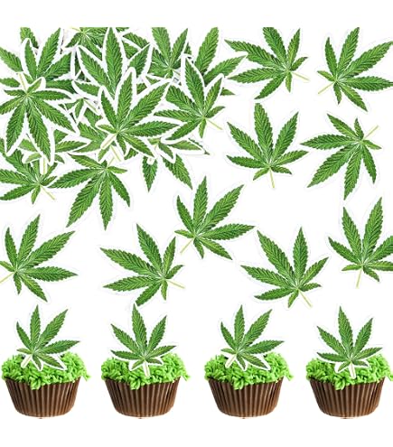 Party Deko Für Kekse Kuchen 30 Cannabis-Blatt Marihuana Weed Ganja Cupcake Topper Essbare Oblaten Indian Sticker