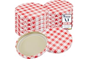 WELLGRO 50x Einmachdeckel TO 82 rot kariert - Ersatzdeckel für Einmachgläser, Schraubdeckel, Twist-Off-Deckel aus Metall