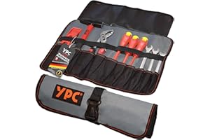 YPC VarioRoll L – 45x32cm, 10 Steckfächer und 4 Halteschlaufen, Werkzeugtasche rollbar, Messertasche, Werkzeug Rolltasche, Werkzeugrolle, Schraubendreher & Maulschlüssel Tasche leer