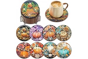 Dmiuhbl 8Pcs Diamond Painting Coasters with Holder DIY Pumpkin Diamond Art Coasters Kit for Beginners Adults and Kids Art Craft Supplies Gifts