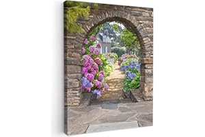 MuchoWow© Cuadros Decoracion Salon Modernos 50x70 cm Pinturas Lienzo Decorativo para Pared Decoración Hogar Lienzos Flores - Vista desde la ventana - Hortensia - Verano