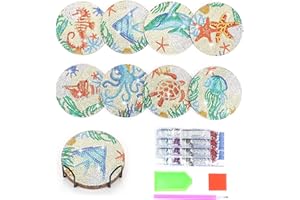 ANZRLE Posavasos de diamantes con soporte, posavasos de animales marinos - Kit de pintura de posavasos de diamantes, pintura de diamantes para adultos, posavasos de bricolaje para la cocina