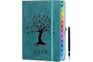 ZXHQ Diary 2026 Week to View A5, Jan to Dec, Weekly & Monthly Full Year Planner, with UK Holidays, Colourful Monthly Tabs, Fine Inner Pocket, Hardcover, and Pen Set, 5.9" × 8.5" - SeaGreen
