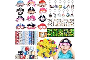 Moltby 132 Pezzi Gadget Pirati Compleanno Bambini - Portachiavi Pirata Maschera Braccialetti Slap Tatuaggi Temporanei Monete Pirata Accessori Regalo per Halloween