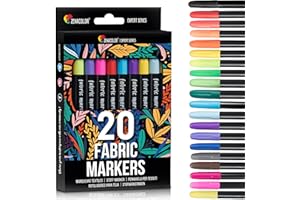Zenacolor 20 Fabric Markers Pens Set - Non Toxic Fabric Paint Fine Point Textile Marker Pen