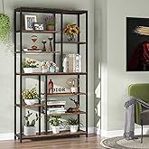 Hzuaneri Bibliothèque, 6 niveaux avec 15 tablettes ouvertes, étagère de rangement réglable pour salon et bureau, 30 x 100 x 170 cm, Noir veiné de bois, BC15004B