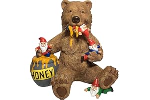 GlitZGlam Oso en Miniatura con Miel y Gnomos - Estatua de Jardín Gnomos para tu Jardín de Hadas