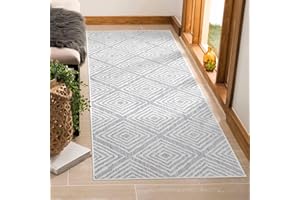 ‎PAYÉ payé Outdoor Teppich Wetterfest - 60x110cm - Grau Weiß - Vintage Raute - Teppiche für Terrasse Balkon Garten Indoor