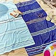 Catherine Lansfield Rainbow Cotton 75x150cm Beach Towel Pair Blue/Navy
