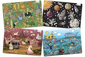 merka Set di tovagliette educative per bambini, antiscivolo, design oceano, spaziale, giungla, unicorni, tavolo da pranzo e cucina (spazio, spiaggia, Jungle, 17 x 11)