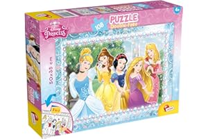 LISCIANIGIOCHI Lisciani Puzzle para niños de 108 piezas 2 en 1, Doble Cara con reverso para colorear - Disney Princesas 47963