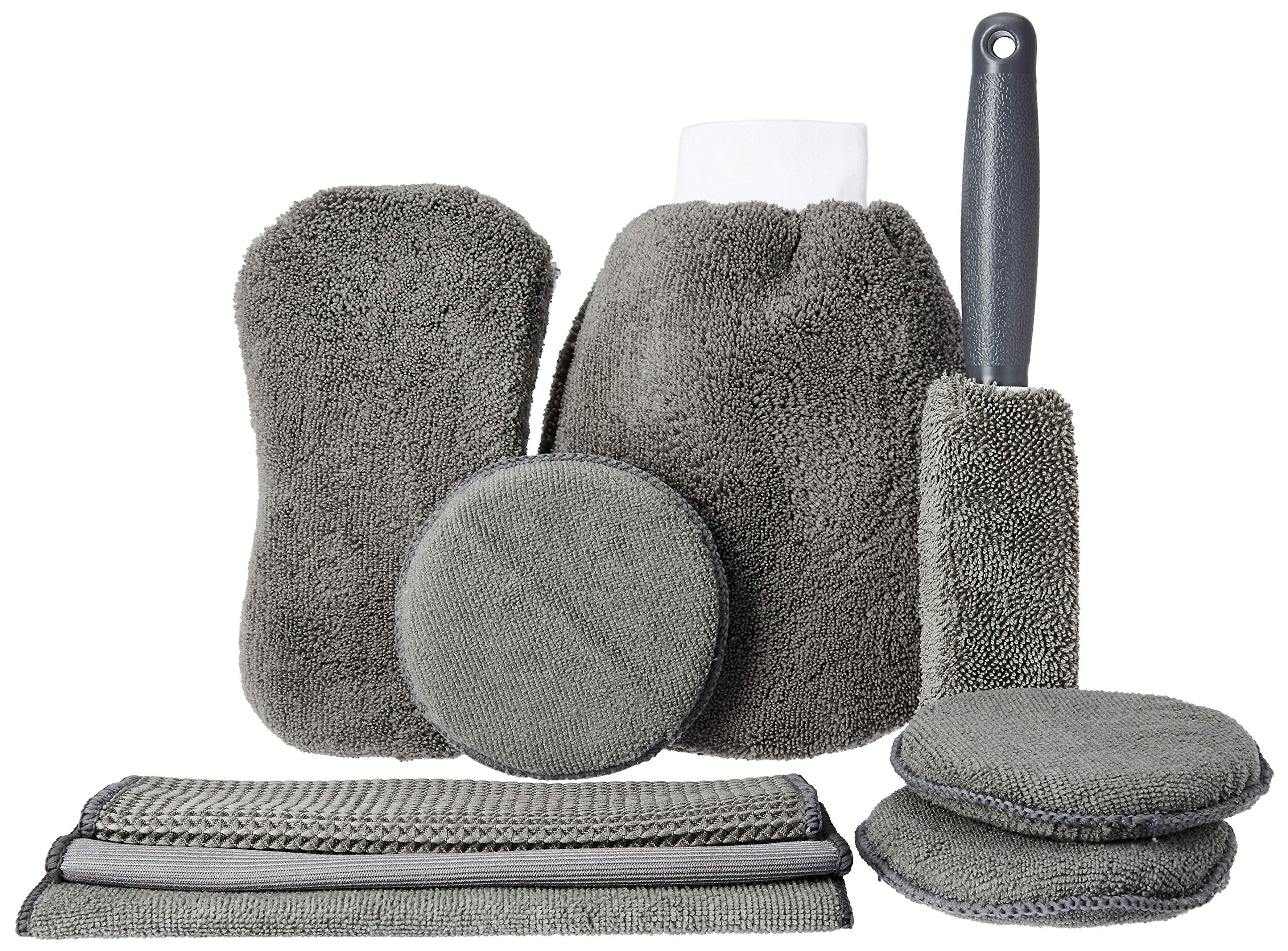 Amazon Brand - Solimo Car Cleaning Kit (Set of 9, Grey)