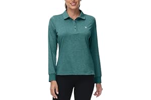 Rdruko Ladies Long Sleeve Polo Shirts Breathable Quick Dry Casual Sports Gym Work Golf Tennis Running Top Women