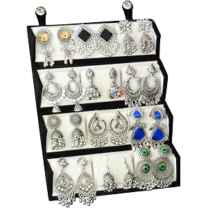 The Wallet Store Ishq-E-Jhumka Oxidized Designer Earrings Set of 12 With Folding Jewelry Box | Minimalist & Traditional Jhumka Set for Womens & Girls
